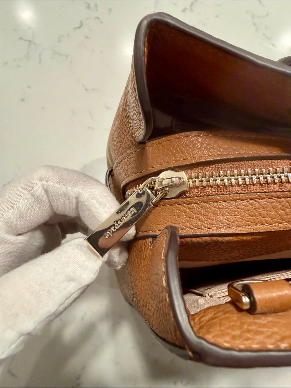 Kate Spade Leila Tan Pebbled Leather Satchel with Gold-Tone Hardware NWOT